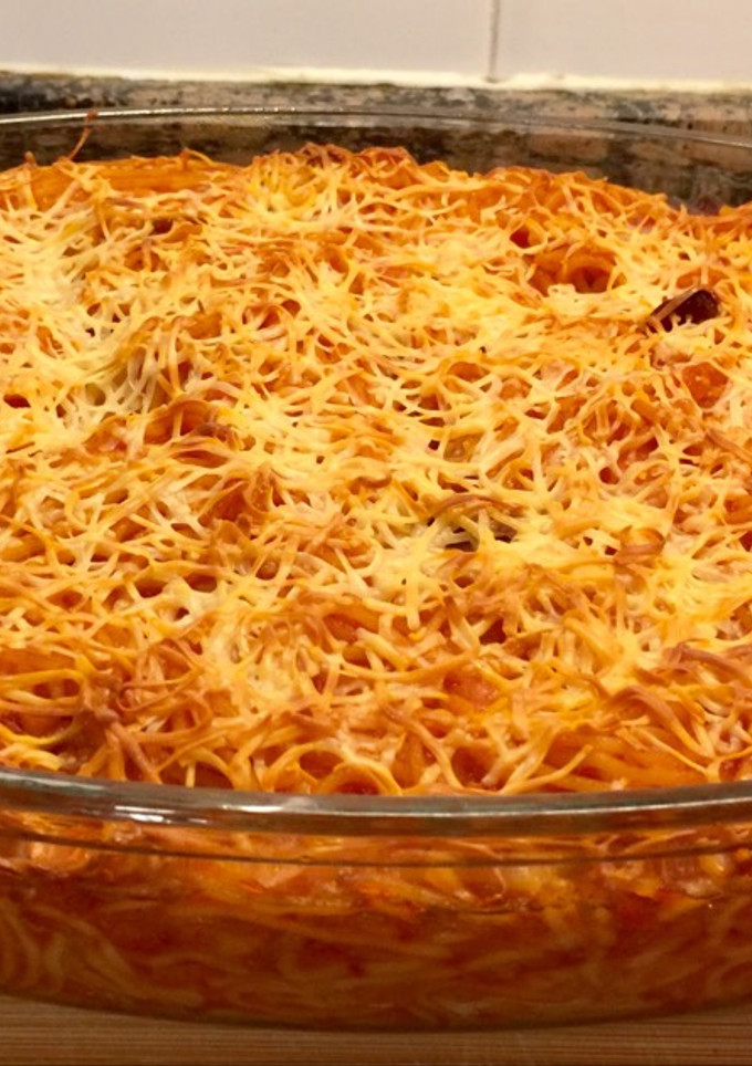 Una foto de Spaguetti gratinados