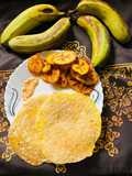 Kacha kela masala fry, bhaji with mini rava Dosa with peanut chatani for lunch or brunch