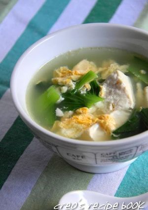 A picture of Bok Choy and Tofu Egg Drop Soup.