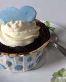 Chocolate Genoise Sponge Cupcakes with Whipped Cream and Blue Fondant