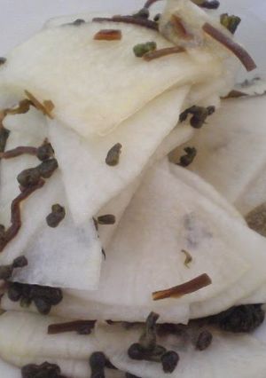 A picture of Pickled Daikon Radish with Shiso.