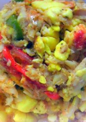 A picture of Ackee and salt fish.