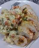 Pollo arrollado con ensalada rusa