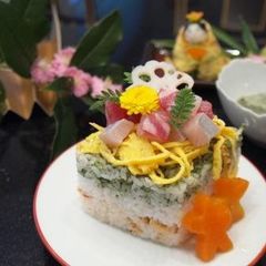 Doll Festival Diamond Shaped Chirashi Sushi A picture of Doll Festival Diamond Shaped Chirashi Sushi.