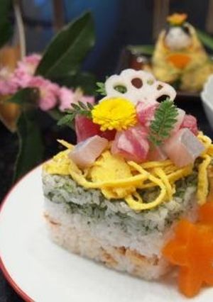 A picture of Doll Festival Diamond Shaped Chirashi Sushi.