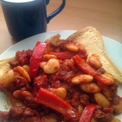 A picture of Vickys Butter Bean Stew with Chorizo and Paprika, GF DF EF SF NF.