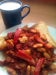 A picture of Vickys Butter Bean Stew with Chorizo and Paprika, GF DF EF SF NF.