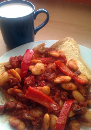 A picture of Vickys Butter Bean Stew with Chorizo and Paprika, GF DF EF SF NF.
