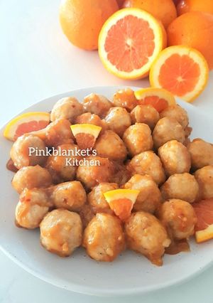 A picture of Chicken Meatballs in Chinese Orange Sauce.