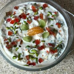 Masoor daal and fruity nutty raita A picture of Masoor daal and fruity nutty raita.