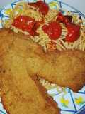 Milanesa de Cerdo con Fideos Cherry y Ajo Asados
