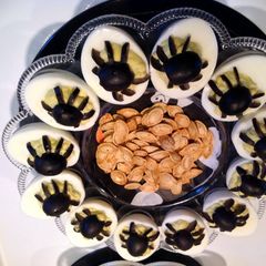 A picture of Halloween Devilled Eggs.