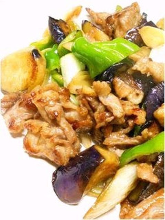 A picture of Easy Chinese at Home: Stir-fried Pork and Aubergine with Soy Sauce.