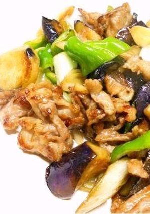 A picture of Easy Chinese at Home: Stir-fried Pork and Aubergine with Soy Sauce.