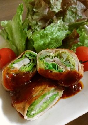 A picture of Spring Cabbage and Thinly Sliced Pork Rolls.
