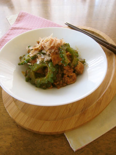 A picture of Pan-Fried Bitter Melon and Pork with Miso.