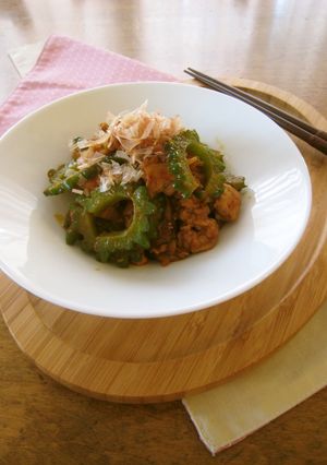 A picture of Pan-Fried Bitter Melon and Pork with Miso.