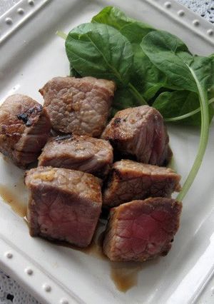 A picture of Shio-Koji Diced Steak Served with Ponzu.