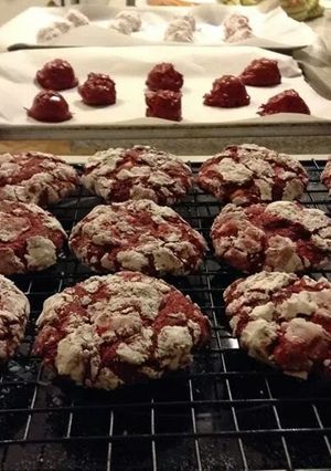 A picture of Red velvet white chocolate chip cookie.