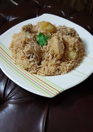 A picture of Chicken white pulao.