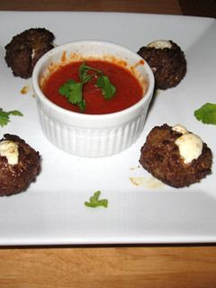 A picture of Smoked Mozzarella Stuffed Meatballs.