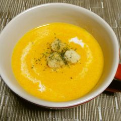 A picture of Packed with Carrot's Sweetness! Carrot Soy Milk Potage Soup.