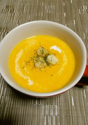 A picture of Packed with Carrot's Sweetness! Carrot Soy Milk Potage Soup.