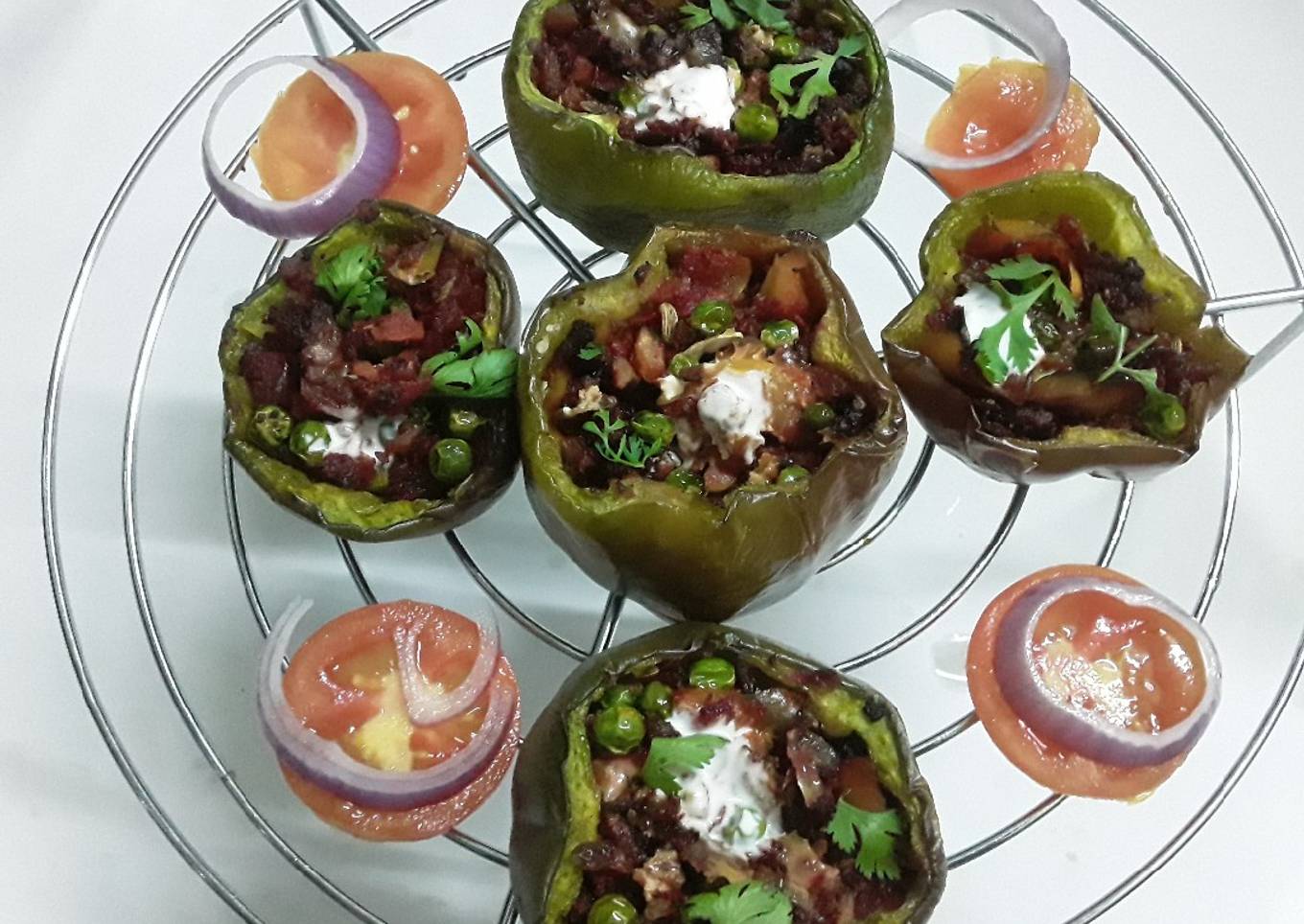 Nutrela soya chunks stuffed bell peppers