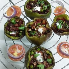 A picture of Nutrela soya chunks stuffed bell peppers.