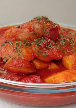 A picture of Chorizo In Pineapple And Tomato Sauce.