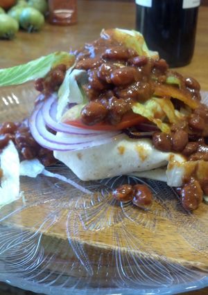 A picture of Chilli Cheeseburger Wrap.