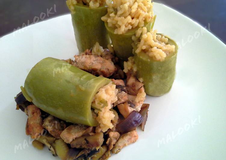 Egyptian mashi cosa (stuffed squash) with chicken vegetable stir fry