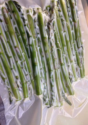 A picture of Sous Vide Asparagus With A Creamy Mustard Sauce.