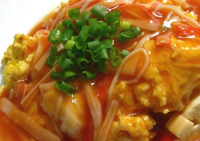 Tofu with Imitation Crab and Eggs In Sweet and Sour Ketchup Sauce