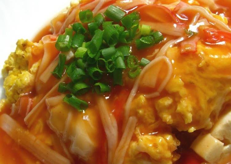 Easy Tofu with Imitation Crab and Eggs In Sweet and Sour Ketchup Sauce