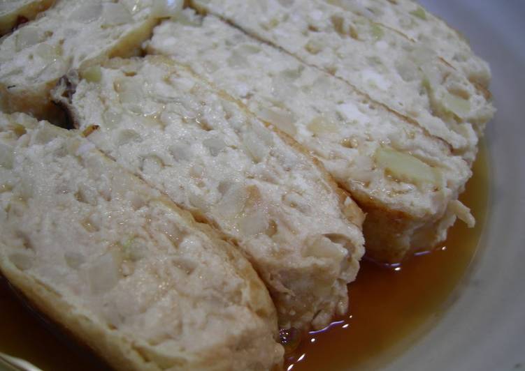Simmered Aburaage Filled with Ground Chicken and Tofu
