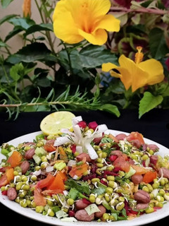 A picture of Protein rich Mung sprouts and peanuts salad.