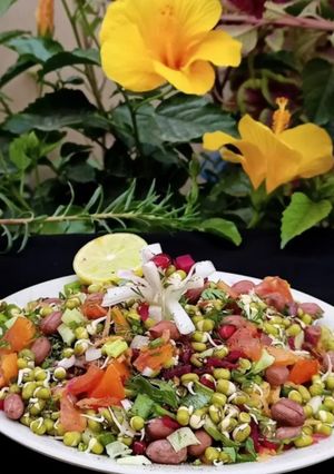 A picture of Protein rich Mung sprouts and peanuts salad.