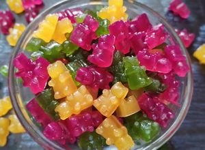 Foto resep Gummy bears homemade yupi (buah mangga, buah naga & green tea)