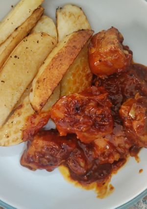 Una foto de Costillas con salsa tipo BBQ
