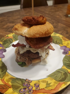 A picture of Brad's fried green tomato burger.