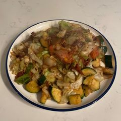 A picture of Cabbage Zucchini Bacon Saute.