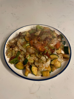 A picture of Cabbage Zucchini Bacon Saute.
