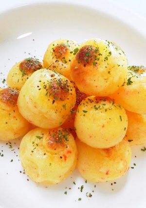 A picture of Imitation Crab and Potato Balls.