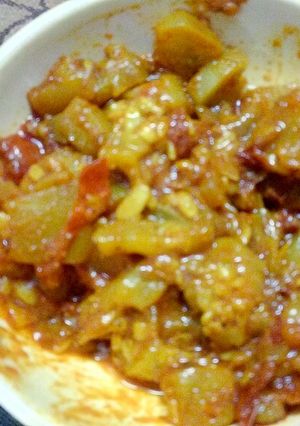 A picture of Dry lauki ki sbji / bottlegourd veg.