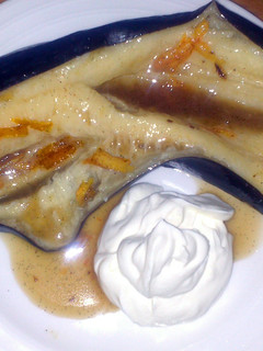 A picture of Sig's golden grilled banana with a spicy vanilla filling and mascarpone..