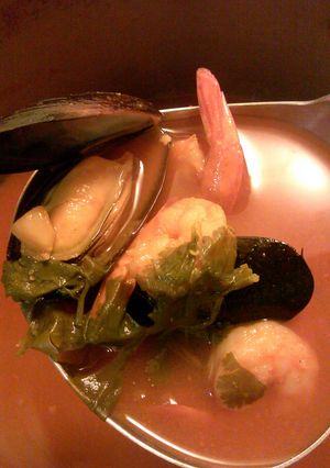 A picture of spicy seafood soup.
