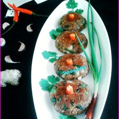 A picture of Green tea Smoked Sprouted Ragi Cutlets.
