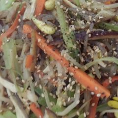 A picture of Julienne konnyaku and tofu stir fry.