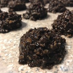A picture of Peanut Butter, Coconut and Chocolate NO BAKE Cookies.